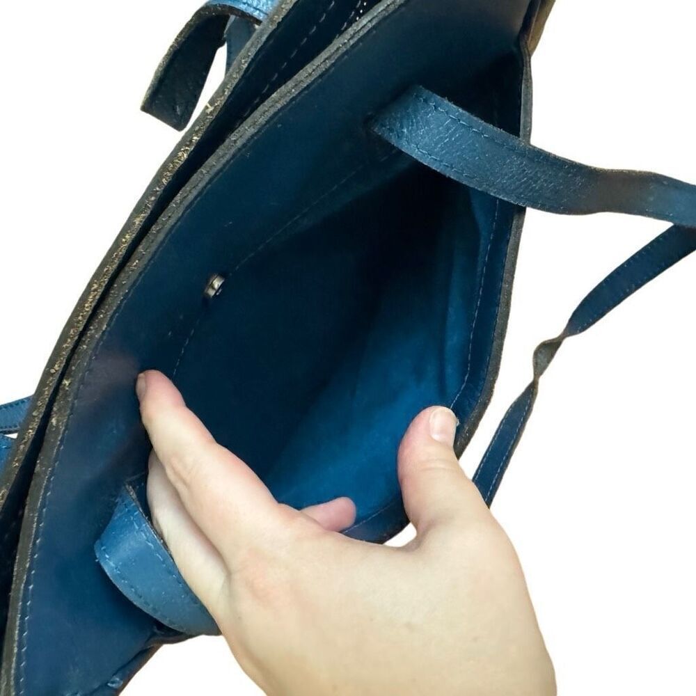 Patricia Nash Rosedale Tote Burnished Cutout Tooled Leather Caribbean Blue - Picture 4 of 12
